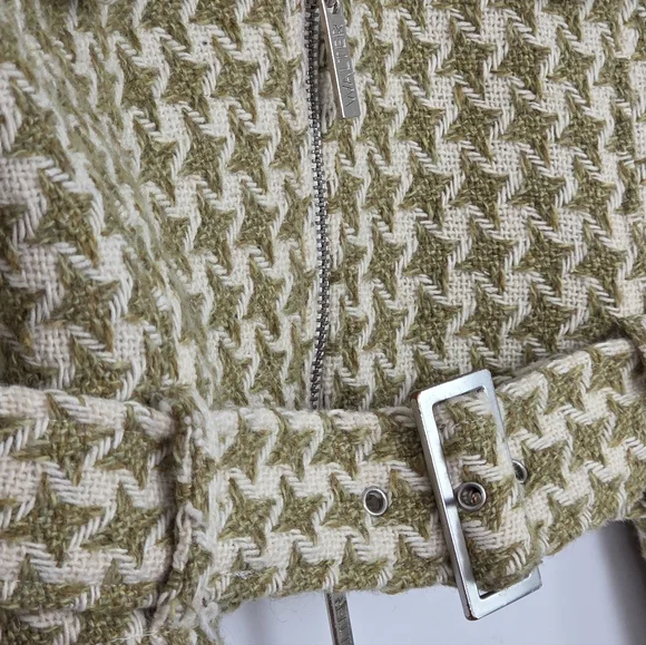 WALTER Green Cream Houndstooth Wool Blend Tweed Cropped Jacket Size 4 - Picture 5 of 12